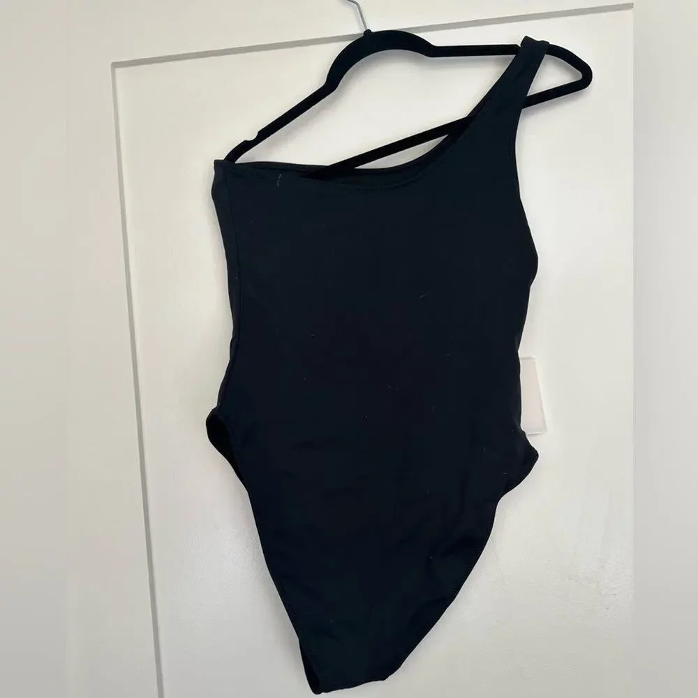 Good American One Shoulder Swimsuit Size 4X Black Compression NWT